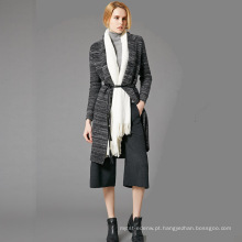 15JWS0722 primavera verão nova série moda mulher lã cashmere tarja malha longo vestido com mangas